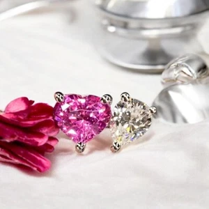 Anillo de compromiso de diamantes pera de 2,00 quilates de platino 950 corazón laboratorio zafiro rosa cultivado - Imagen 1 de 13