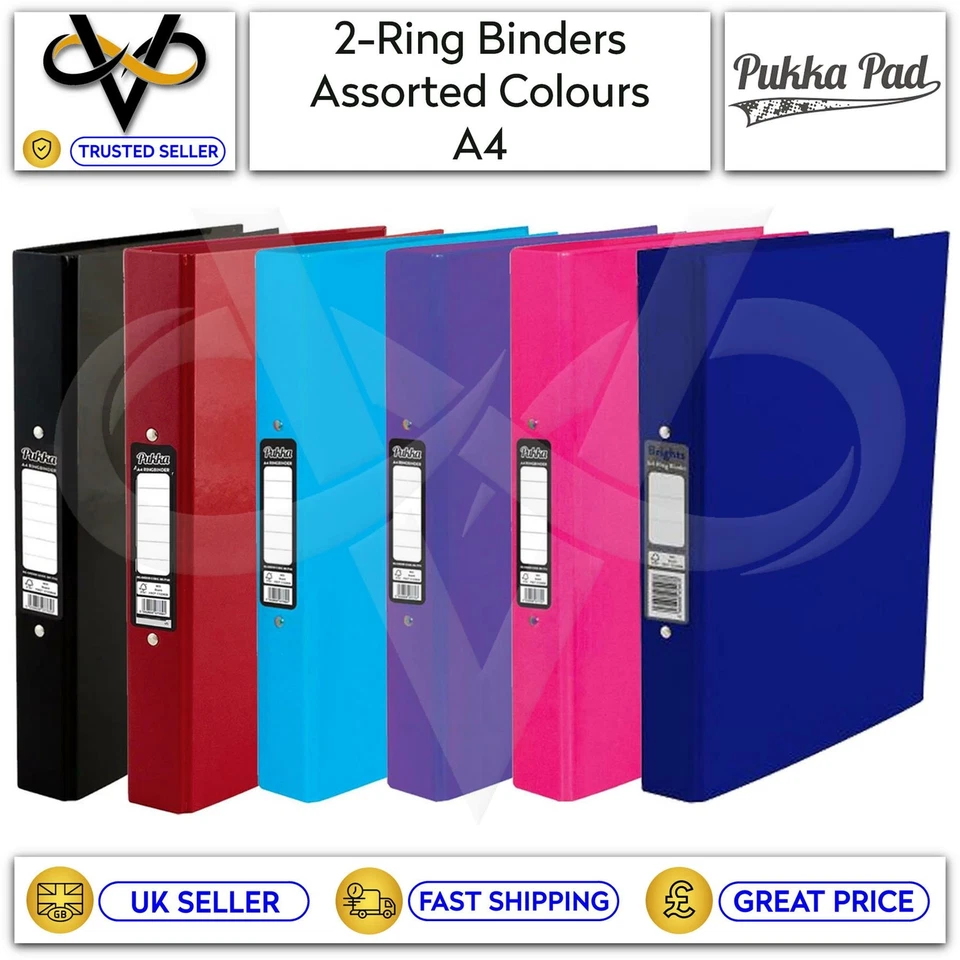  Pukka A4 Ring Binder 2-Ring Assorted Colours Black/Red/Blue/Purple/Pink/Navy - Image 1 of 1
