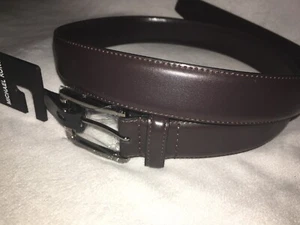 Michael Kors Mens Belt BROWN Silver Buckle SZ 34 NEW - Picture 1 of 4