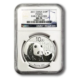China Mother Panda & Cub 10 Yuan 2011 1 oz .999 Silver Crown NGC MS-70 Early Rel - Picture 1 of 3