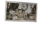 Antique Photo Early 1900's Cute Girl Standing on Footboard of Cool Car Road Trip