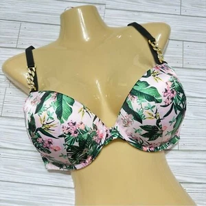 NUEVO SIN ETIQUETAS SUJETADOR VICTORIA’S SECRET MUY SEXY BLING CADENA CORREA PUSH UP ESTAMPADO TROPICAL - Imagen 1 de 9