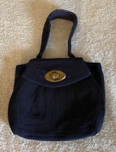 VTG Geniune Corde by Awad Dark Blue Satchel Handbag Purse with Latch