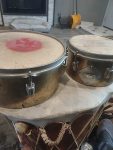 Used Vintage Brass TIMBALES/CONCERT TOMS 10&13" POSSIBLY LUDWIG Or Slingerland - Picture 1 of 11