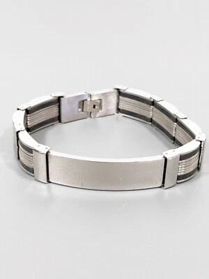 Mens Stainless Steel Chain Bracelet ID Style Black Ribbed 8.5 inches - Image 1 of 4