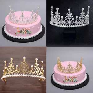 Mini Crown Tiara Cake Topper Crystal Pearl Cupcake Toppers for Cake Decor - Picture 1 of 14