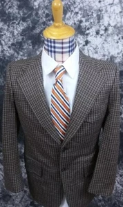 Mens 40R Hughes Hatcher vintage 2 button brown check sport coat - Picture 1 of 6