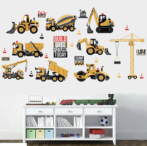 Construction Vehicle Wall Stickers Kids Art Digger Dumper Tractor Nursery Mural