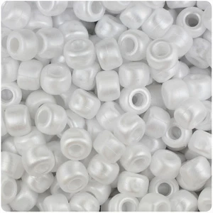 BeadTin White Ashed Pearl 9mm Barrel Plastic Pony Beads (500pcs) - Picture 1 of 1