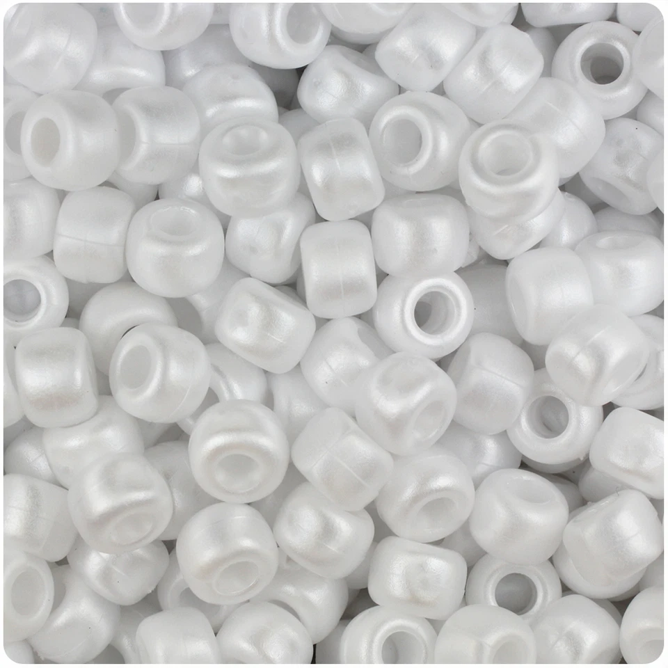 BeadTin White Ashed Pearl 9mm Barrel Plastic Pony Beads (500pcs) - Image 1 of 1