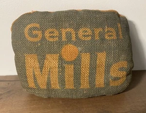 CUSTOM VINTAGE AMISH-MADE GENERAL MILLS BURLAP SACK PILLOW RURAL FARMHOUSE DECOR - Picture 1 of 10