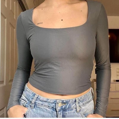 Top Abercrombie & Fitch Gris Cuello Cuadrado Manga Larga - Talla Pequeña Foto 1 de 3