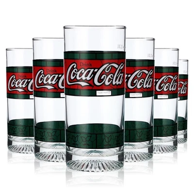 6x Coca Cola Tiffany Glas Gläser 80er Jahre Green Red Edition Longdrink 0,3l
