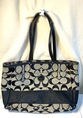 COACH Signature Stripe Jacquard Diaper Baby Bag Tote K1077-F15188 Black & Gray - Image 1 of 4