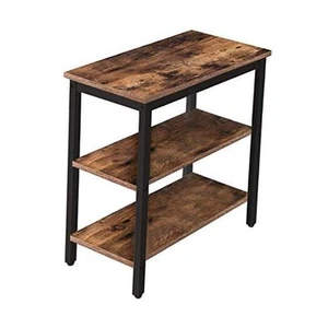 End Table, Simple Rustic Side Table with 3-Tier Storage Shelf, Narrow - Picture 1 of 6