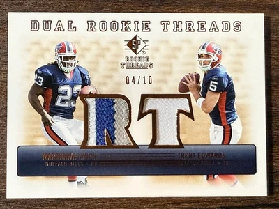 2007 UD SP Marshawn Lynch RC /10 Gold Rookie Threads Dual Patch Trent Edwards SP - Image 1 of 4