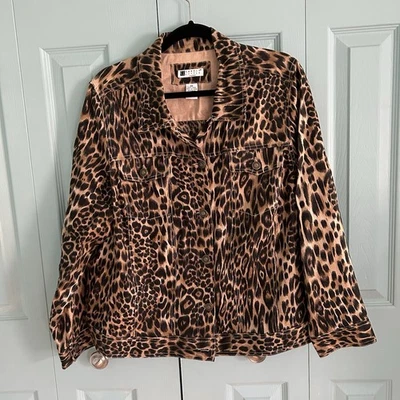 Carole Little Leopard Print Linen Button Up Jacket 2X Mobwife - Image 1 of 4