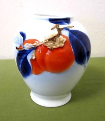 Jarrón vintage 1963 Fukagawa naranja caqui porcelana pintado a mano 6 1/2" de alto Foto 1 de 4
