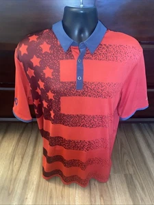 Adidas USA Golf Polo Shirt Mens Size XL Red American Flag All Over Print AOP - Picture 1 of 9