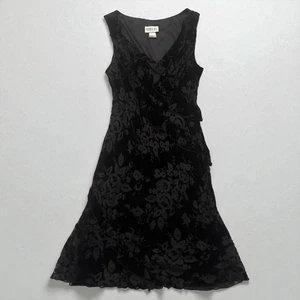 VTG Y2K Velvet Burnout Mini Dress Sz 8P Robbie Bee Black Ruffles Whimsigoth Hoco - Picture 1 of 11