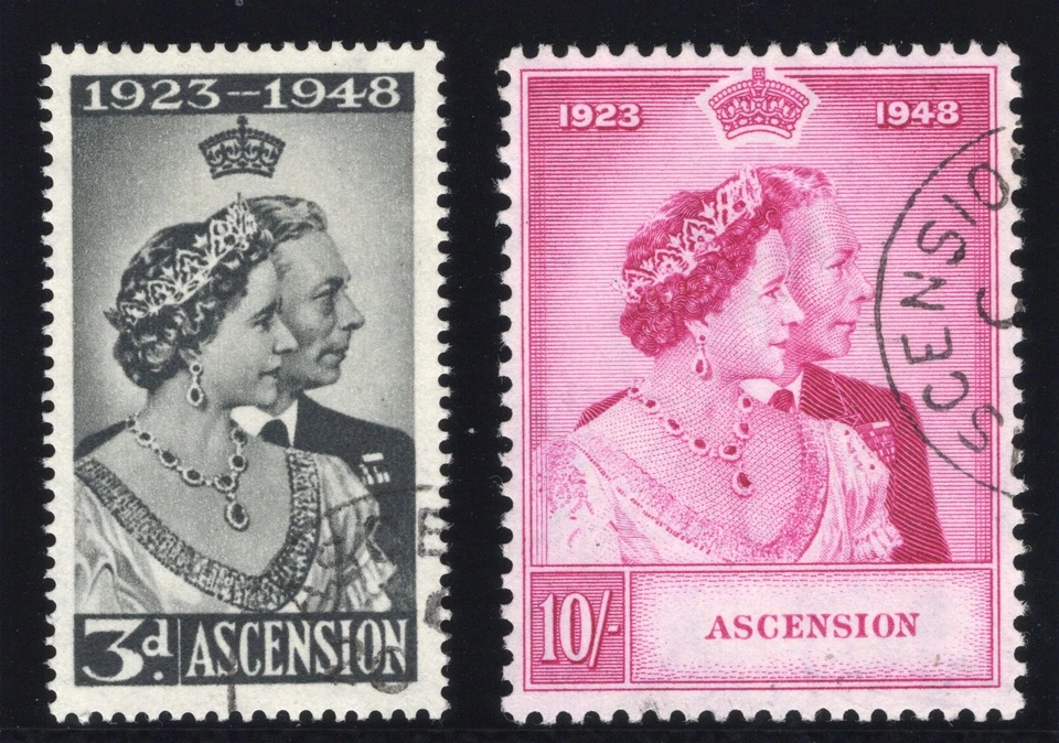 Juego de boda Ascensión 1948 KGVI plata completo en muy buen estado usado. SG 50-51. Sc 52-53. Foto 1 de 1