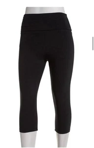 NWT Juniors No Comment Foldover Waist Capri Yoga Pant Leggings, Black Sz Large - Picture 1 of 3