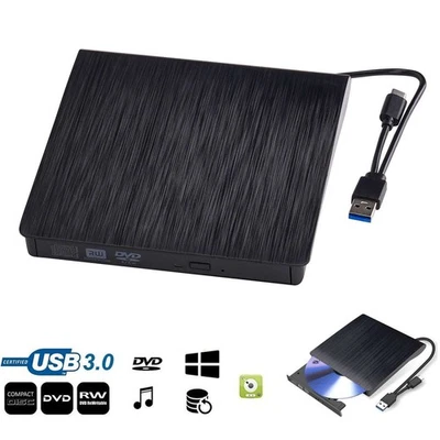 Slim External CD DVD RW Drive USB 3.0 Writer Burner Player Black For Laptop PCs - Image 1 of 4