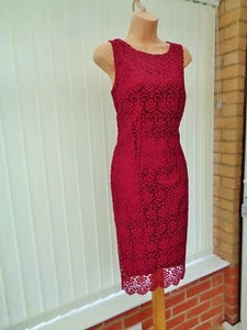LAURA ASHLEY DEEP PINK ROSE MAGENTA CROCHET LACE PENCIL MIDI DRESS 12 ONCE £110 - Picture 1 of 10