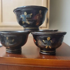 18th Century Chinese Lacquer Bowl hand painted Set of 5 - Picture 1 of 9