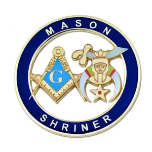 Mason Shriner Masonic Auto Emblem - Blue & Gold - Picture 1 of 1