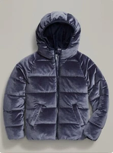 Old Navy Blue Velvet Lined Hooded Full Zip Up Girls’ Puffer Jacket Size S 6-7 - Picture 1 of 6