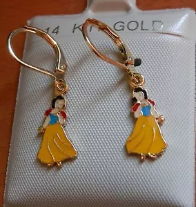 14K Gold Fill Disney Snow White hanging Earrings / Teenager Children / USA - Picture 1 of 1
