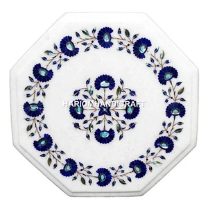 Marble Coffee Indian Table Top Lapis Lazuli Inlaid Pietradura Garden Decor H1450 - Picture 1 of 7