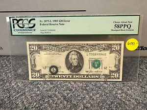 1985 $20 Federal Reserve Note PCGS AU 58 PPQ misaligned overprint error - Picture 1 of 2
