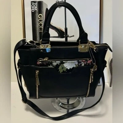 Bolso de hombro Big Buddha negro con cartera/bolsa de flores Foto 1 de 4