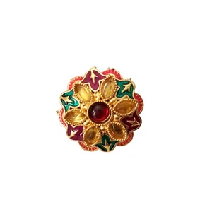 Ethnic Bollywood Style Gold Tone Indian Kundan Bridal Adjustable Cocktail Ring - Picture 1 of 9