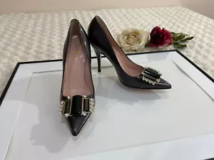 Kate Spade NWOT Women 4" Stiletto Heels Whrinestones Pointed 6B GrayBlack Patent - Picture 1 of 9