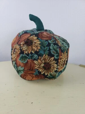Vintage pumpkin jacquard floral fabric stuffed plush Halloween Thanksgiving - Image 1 of 4