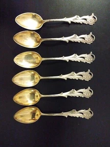 Finland VTG 1957 Set of 6 Hallmark Finnish 813H Silver Gold Wash Dessert Spoons - Picture 1 of 3