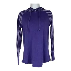 Eddie Bauer Womens Purple & White Striped Long Sleeve Hooded Shirt Size S - Picture 1 of 9
