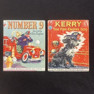 Lot 2 Elf books NUMBER 9 Fire Engine + KERRY Fire Engine Dog  VTG Rand McNally - Foto 1 di 3