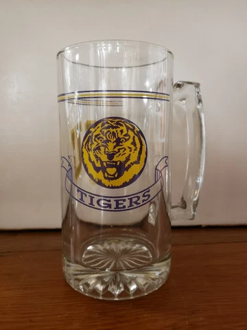Vintage 7" Heavy Glass LSU Tigers Beer Mug Stein Tankard Cover