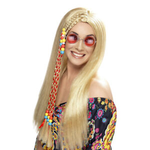 Fancy Dress Peluca ~ Hippie Peluca Larga Rubia braids/beads