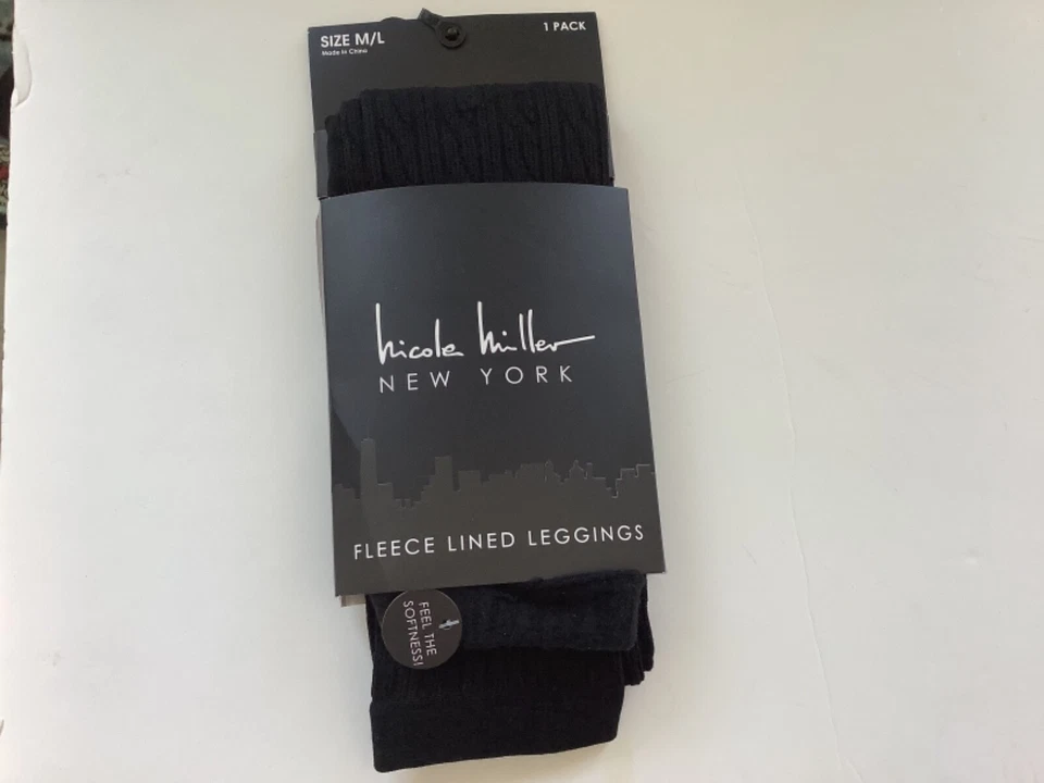 1 PAIR NICOLE MILLER FLEECE LINED BLACK LEGGINGS * NIP * SZ M/L - Image 1 of 1