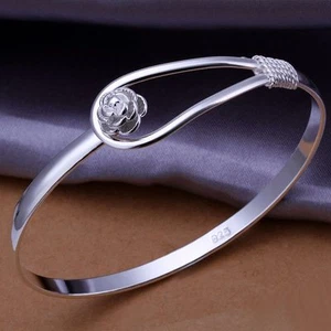 Moda MUJERES 925 Lindo Plateado Flor Boda Brazalete Boda Joyería Lo último - Imagen 1 de 3