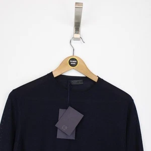 Prada 2021 Navy Blue Crew Neck Fine Wool Knit Sweatshirt Jumper - Picture 1 of 4