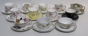 12 einzigartige Vintage Bone China Tassen & Untertassen Vögel/Käfer/Blumen & die Königin - Bild 1 von 14
