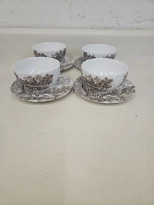 Vintage Johnson Brothers England Cotswold Braun Schüsseln und Untertassen 4er Set. MC3 - Bild 1 von 17