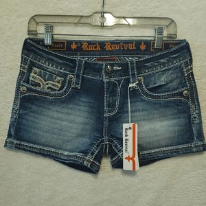 NWT Rock Revival shorts Anais dark wash blue jean women's 27 - Picture 1 of 20
