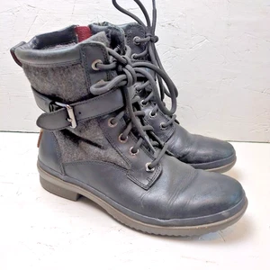 UGG Kesey Womens Boots Sz 5 Black Leather Lace Up Ankle Snow Boots 1005264 - Picture 1 of 8
